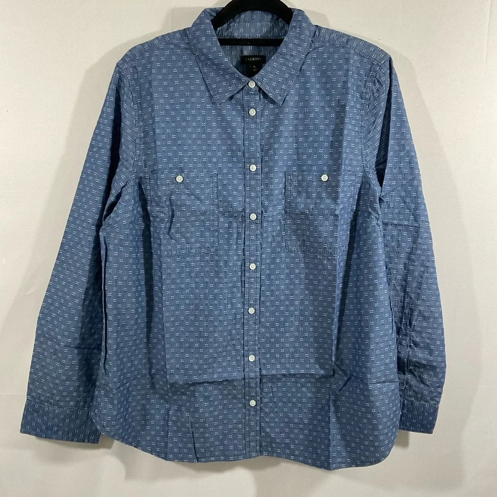 Talbots Womens Blue Textured Buttoned Shirt - Picture 1 of 8